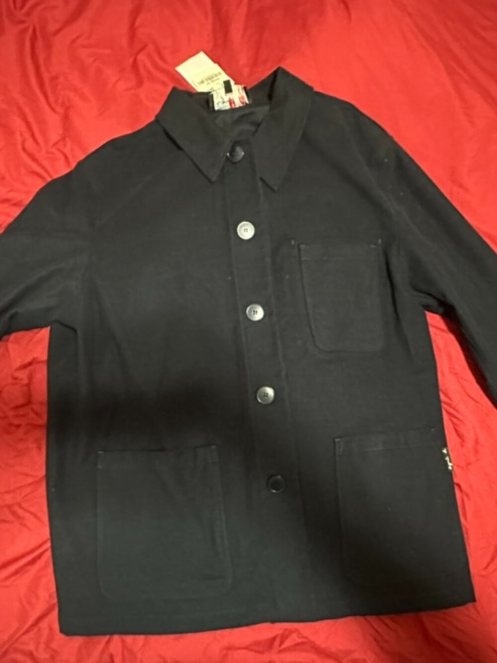 Iconic French designer Agnes B black wool chore jacket